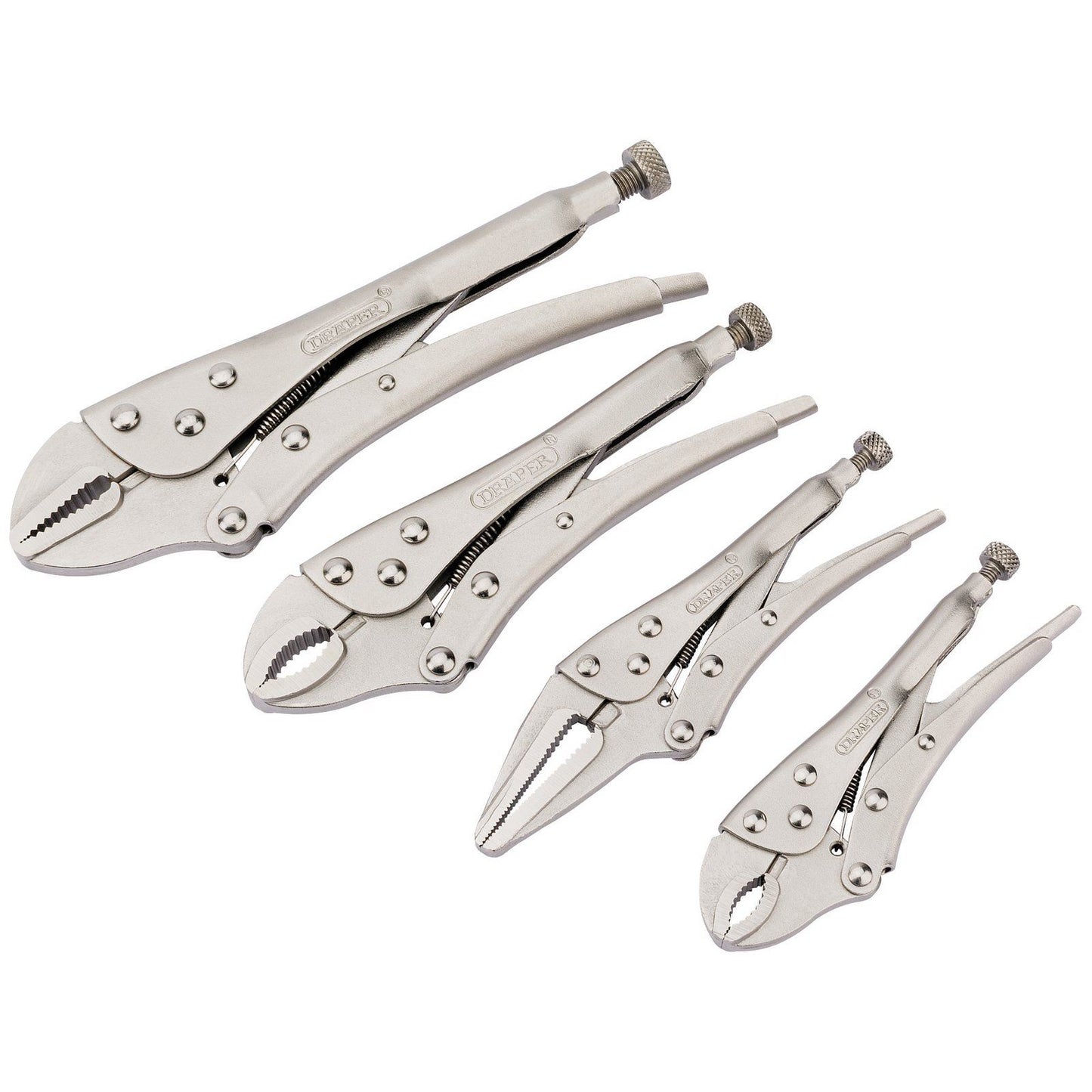 Draper 35373 4 Piece Self Grip Mole Grip Pliers Set Curved Jaw Straight Jaw Long