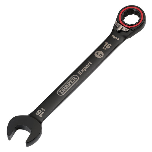 Draper Expert HI-TORQ  Metric Reversible Ratchet Combination Spanner 16mm, Black