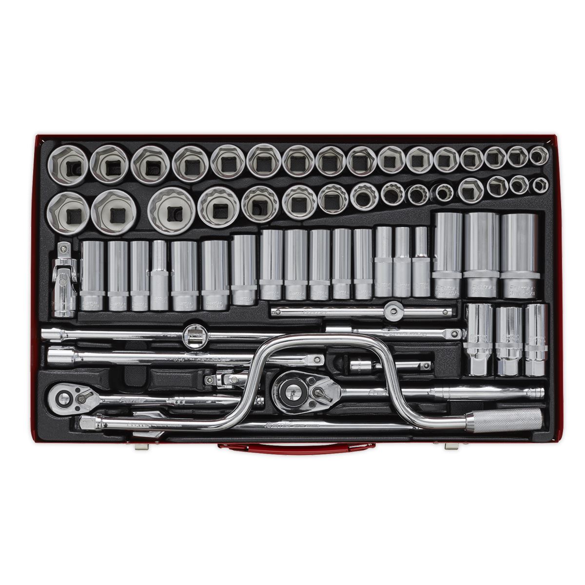 Sealey Socket Set 64pc 3/8" & 1/2"Sq Drive 6pt WallDrive - Met/Imp AK694