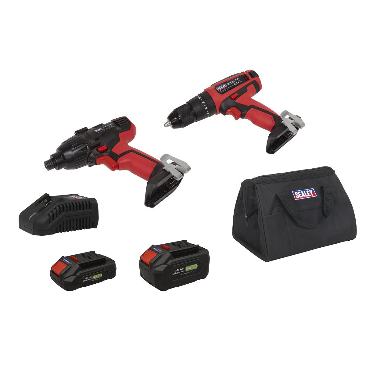 Sealey 2 x SV20 Series Cordless Power EU Tool Kit 20V Euro Plug - 2 Batteries