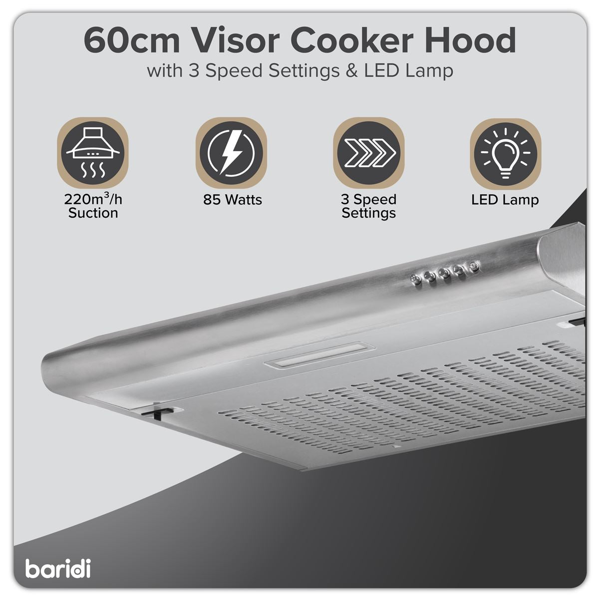 Baridi Visor Cooker Hood Extractor Fan 60cm - Stainless Steel DH108