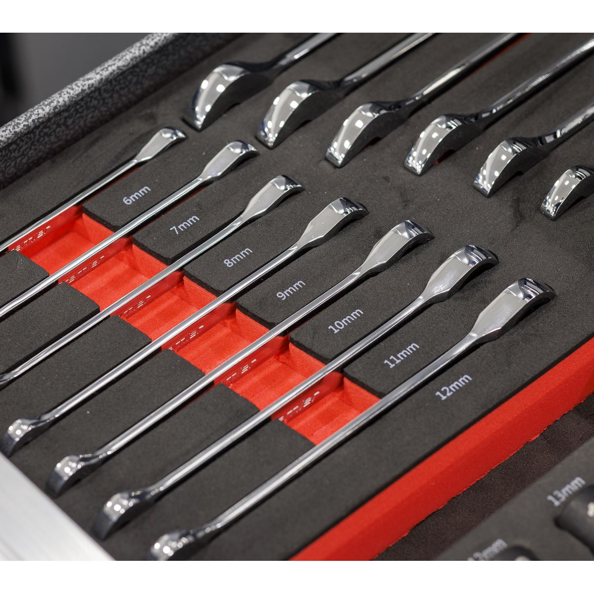 Sealey Premier Ratchet Spanner Set with Tool Tray 14pc TBT49
