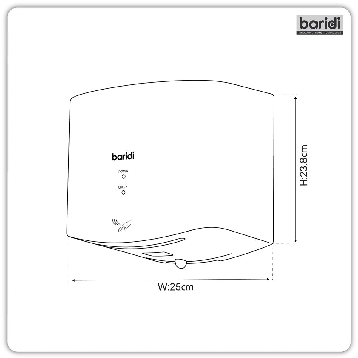 Baridi High Speed Hand Dryer with Auto Sensor 1400-1650W - White DH378