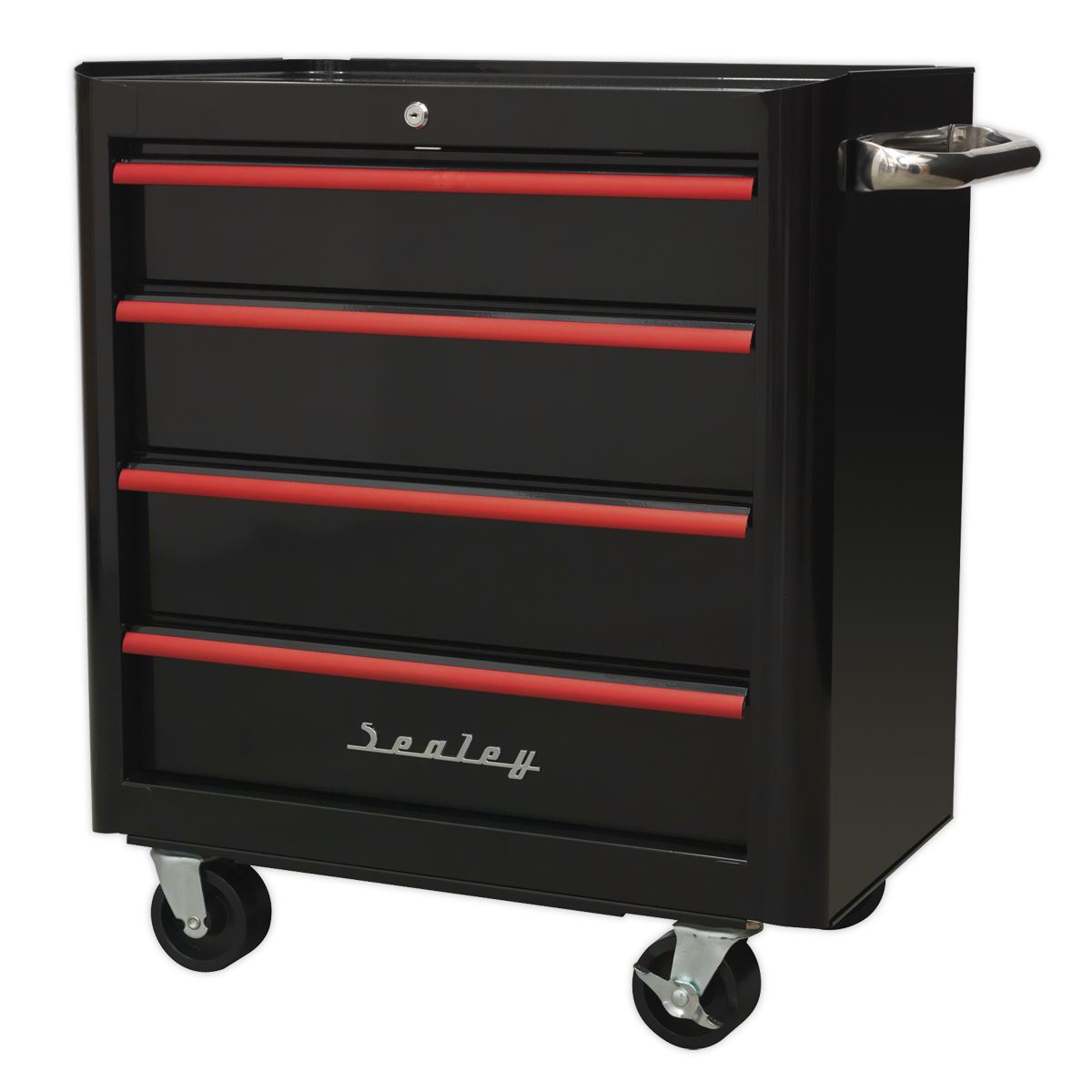 Sealey Rollcab 4 Drawer Retro Style - Black/Red Anodised Draw Pulls AP28204BR