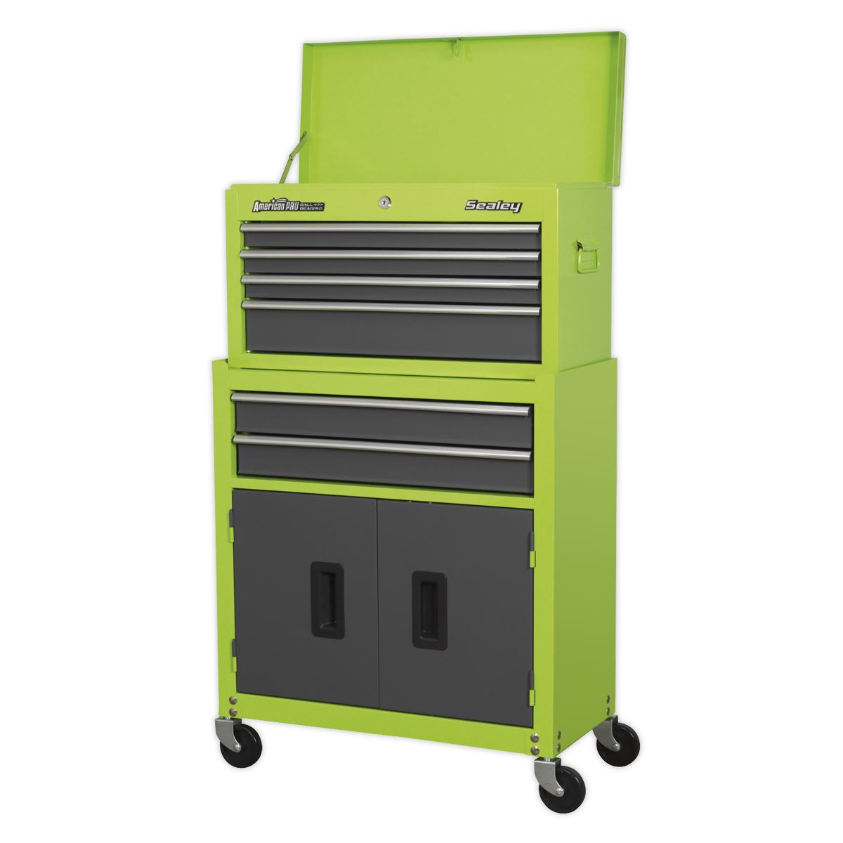 Sealey Topchest & Rollcab Combo 6 Drawer- Hi-Vis Green/Grey AP2200BBHV