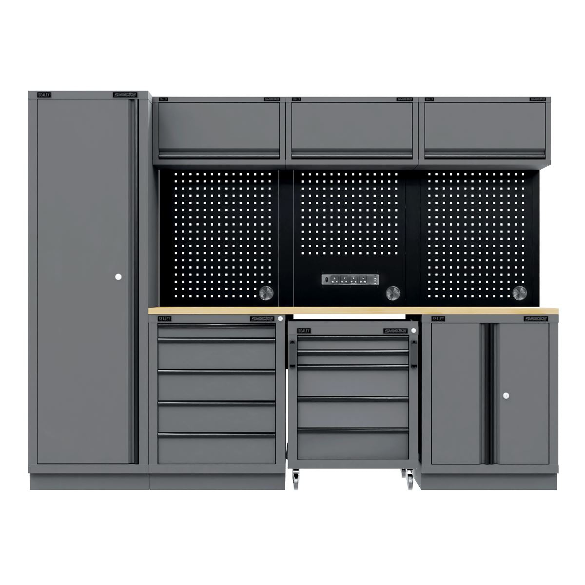 Sealey Superline Black Edition Storage System with Rubber Wood Worktop 2.64m