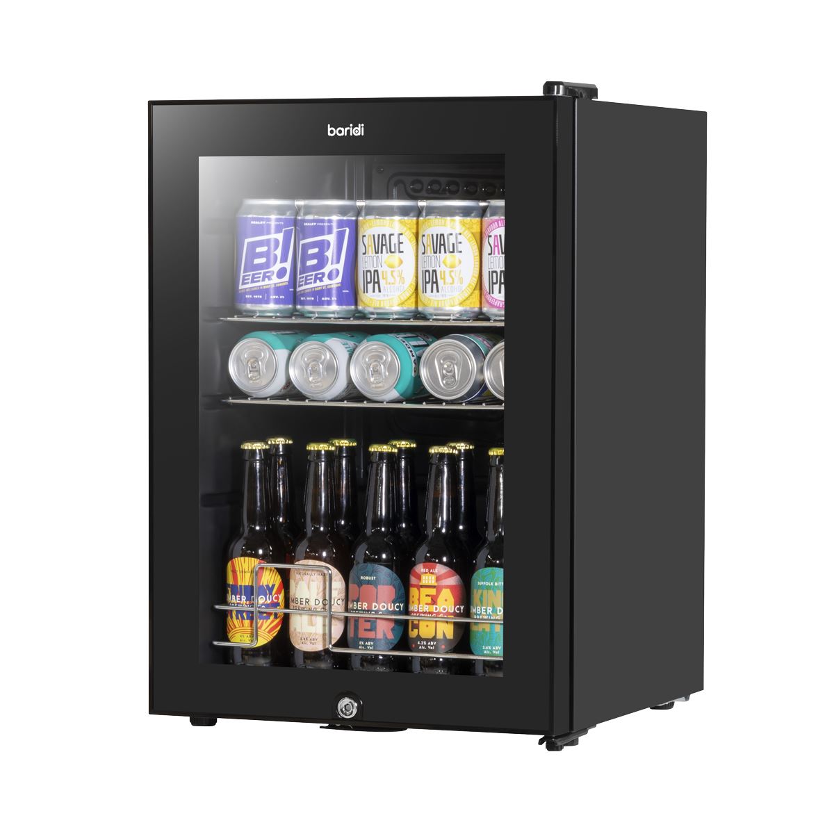 Baridi 60L Beer & Drinks Fridge with LED Light, Black and Glass Door DH62
