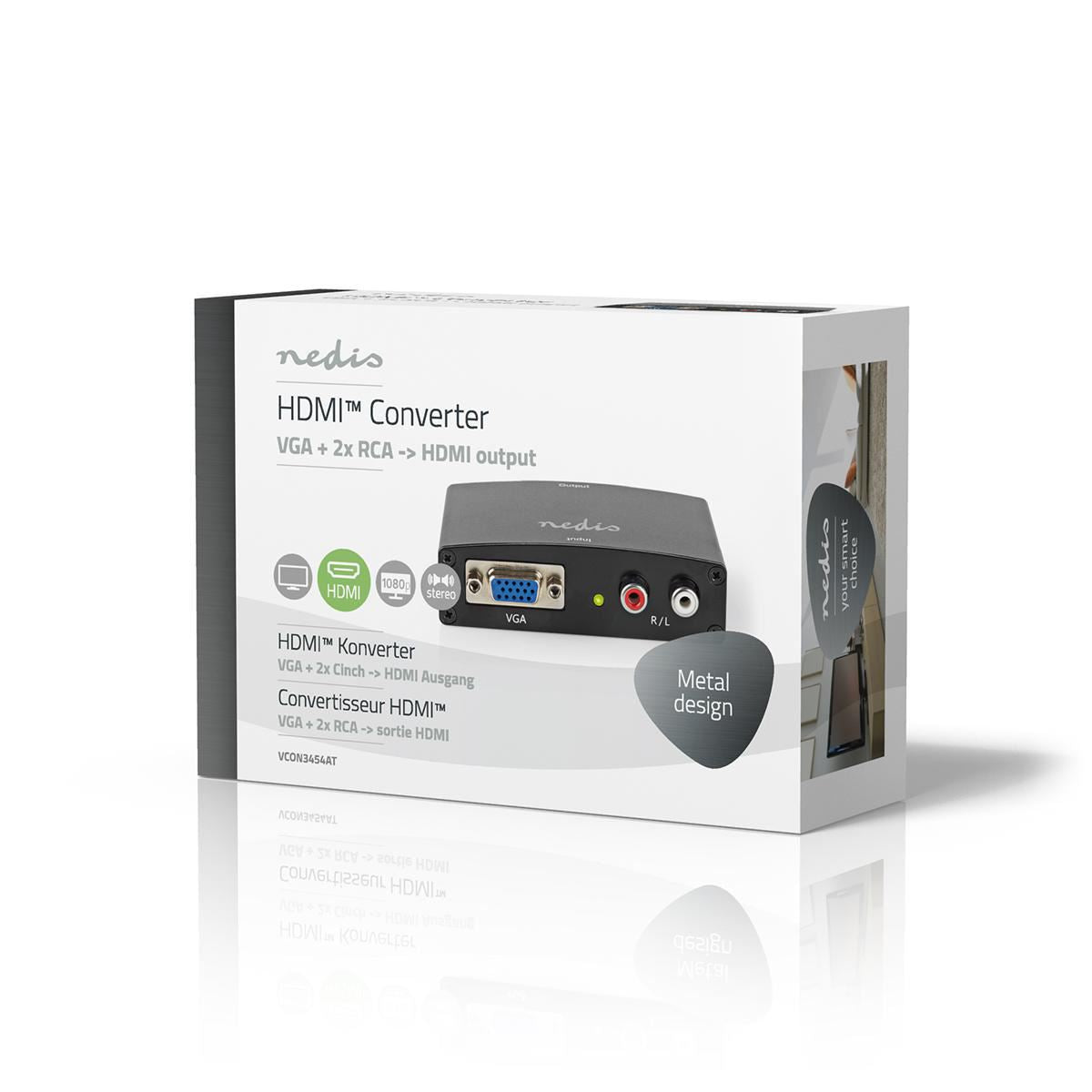 Nedis VGA to HDMI Converter 1-Way to VGA + 2x RCA (L/R) Input HDMI Output - VCON3454AT