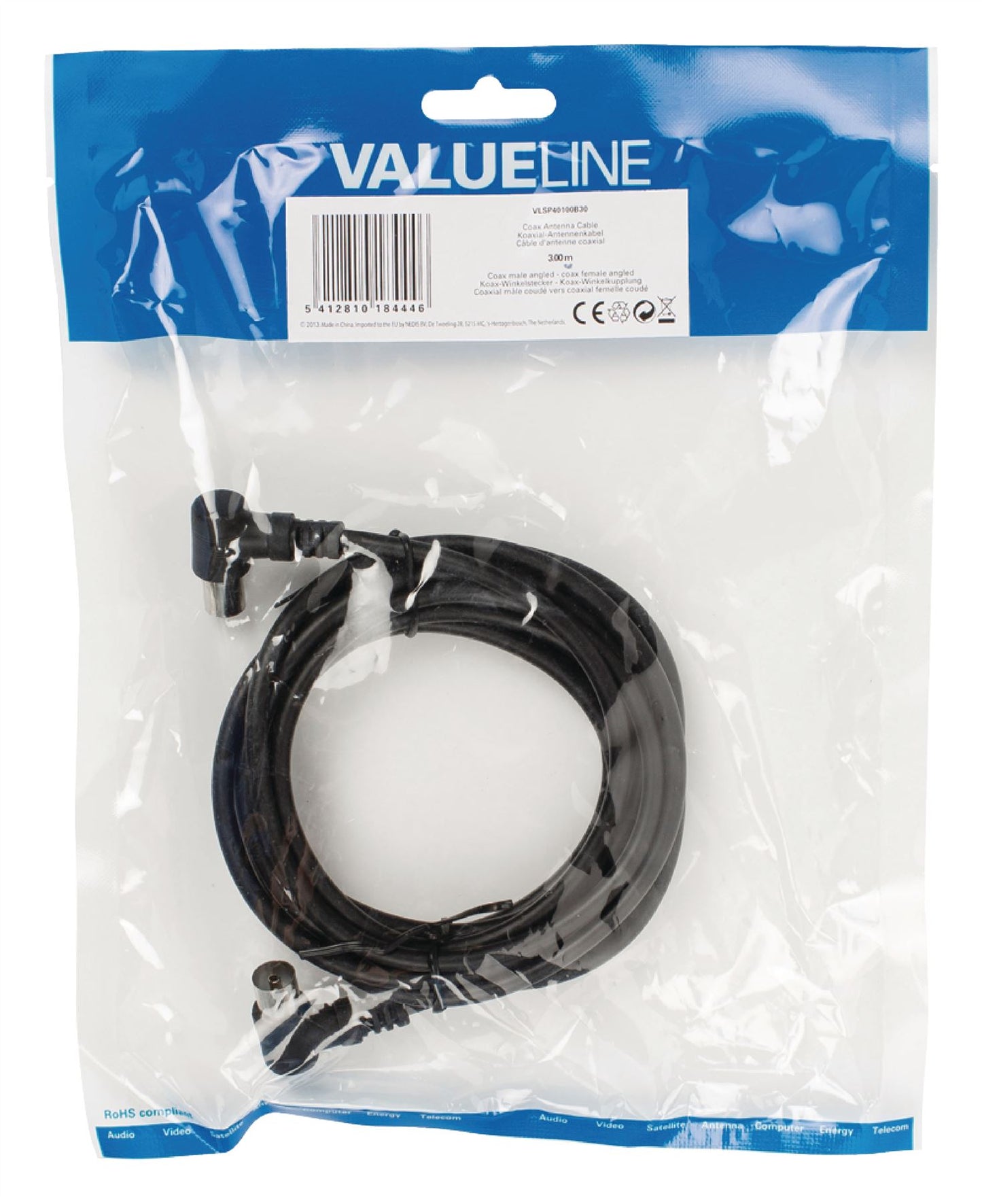 Glaxio Coax antenna cable coax male angled - coax female angled 3m black