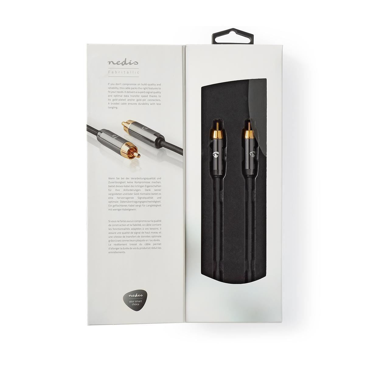 Nedis 3m Subwoofer Cable RCA Male to RCA Male Gun Metal Grey Braided Cable - CATB24100GY30