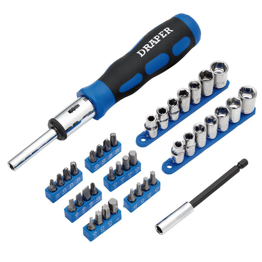 Draper Ratchet Screwdriver Socket and Bit Set, 1/4" Sq. Dr. (40 Piece)