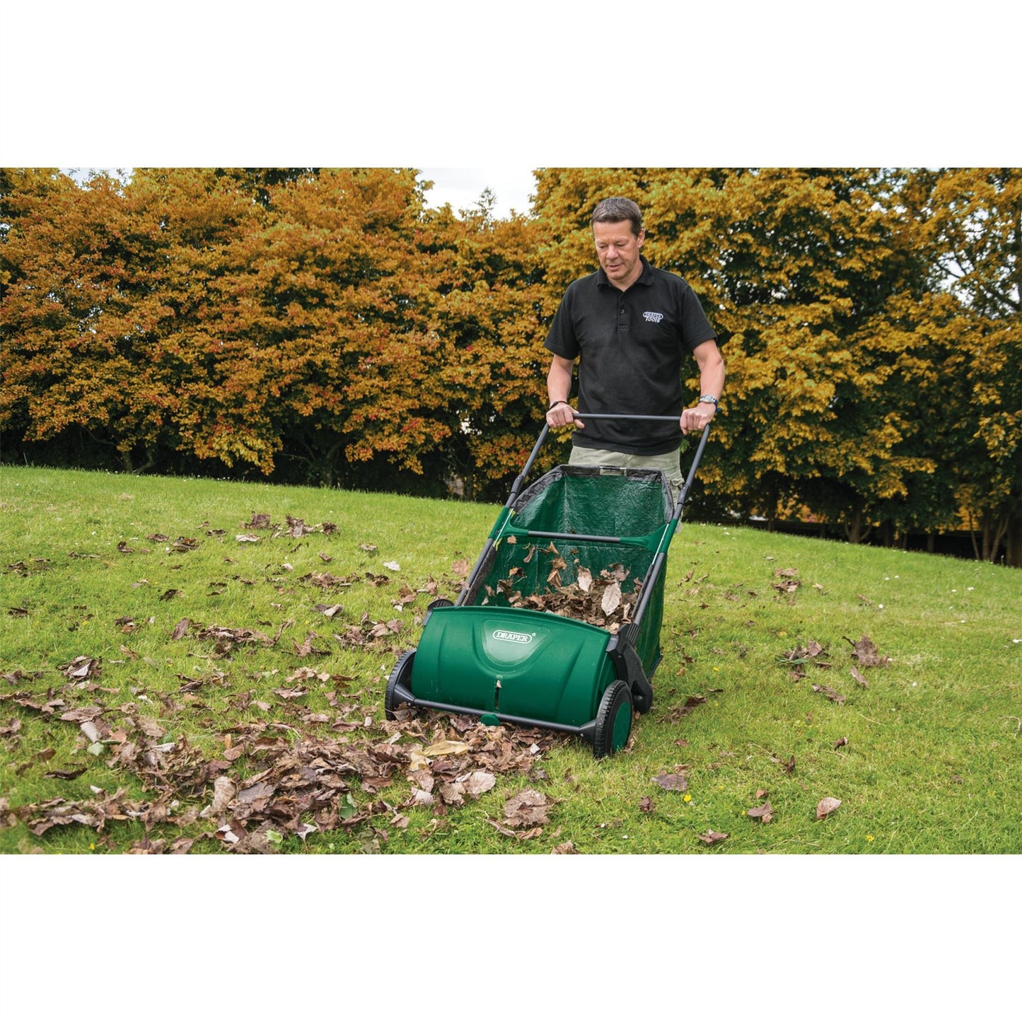 Draper 82754 Manual Push Rolling Garden Leaf Grass Sweeper Collector 21in