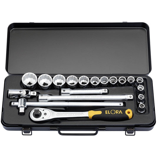 Elora 19 Piece 1/2" Square Drive Metric Socket Set Professional Quality Tools - 15356
