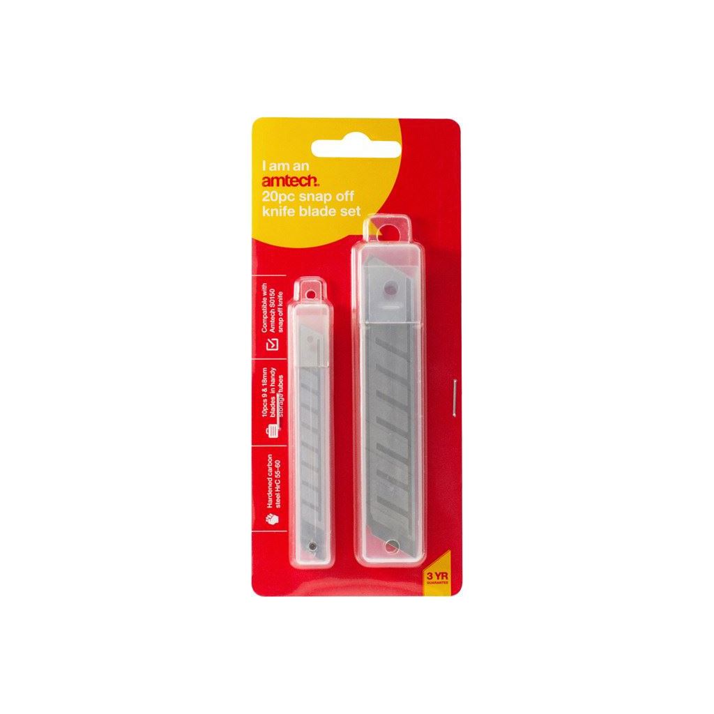 Amtech 20pc Snap Off Knife Blades (9mm & 18mm) - S0155
