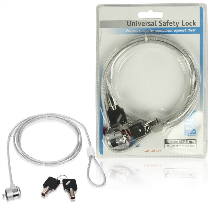 (Disc) Konig Universal computer lock 5m Protect your computer against theft with th CMP-SAFE3/3 Tracked IE1.P.250 NBLKK1003ME Stocked