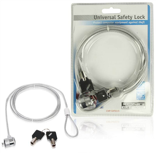 (Disc) Konig Universal computer lock 5m Protect your computer against theft with th CMP-SAFE3/3 Tracked IE1.P.250 NBLKK1003ME Stocked