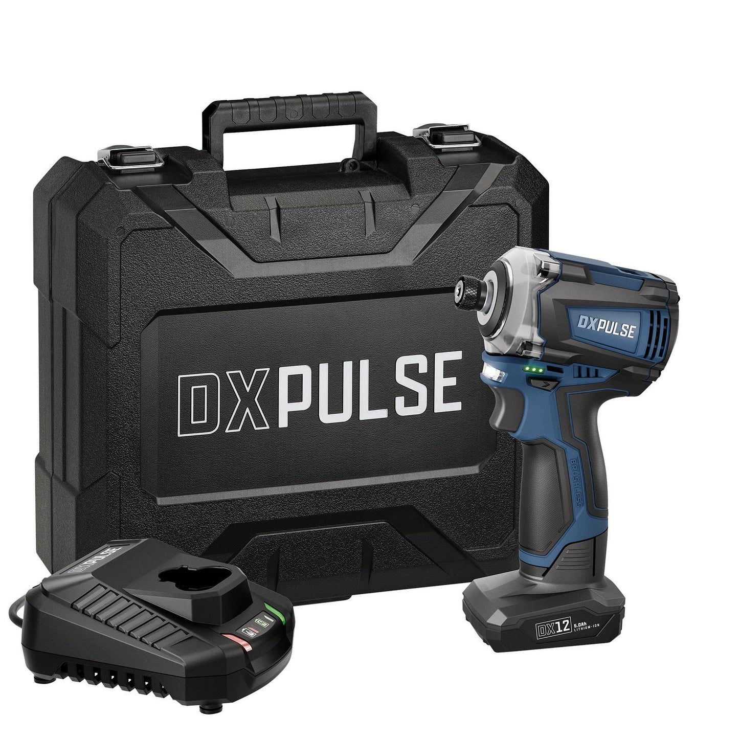 DXPULSE 12V Brushless Impact Driver Kit 1/4" Sq Dr. 5.0Ah Battery & Fast Charger