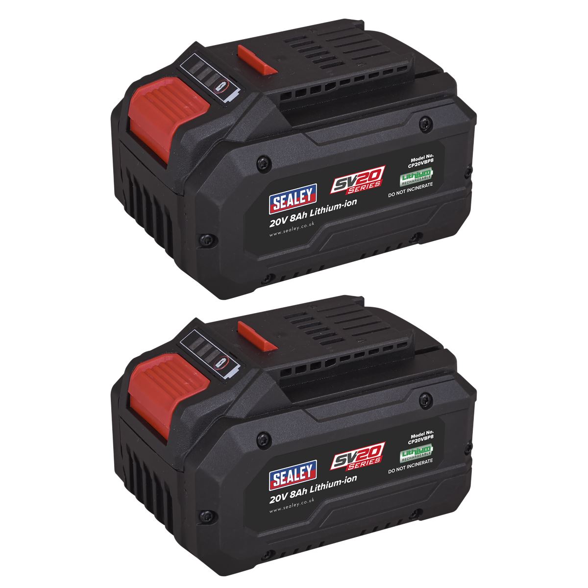 Sealey SV20 Series Power Tool Battery 20V 8Ah - Pack of 2 BK08