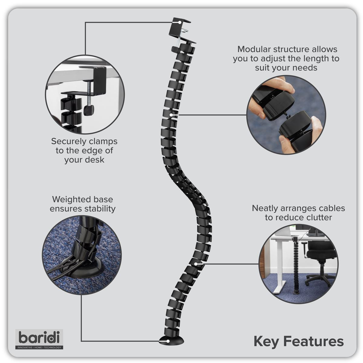 Dellonda Flexible Cable Management System, Clamp-On 1.3m DH274