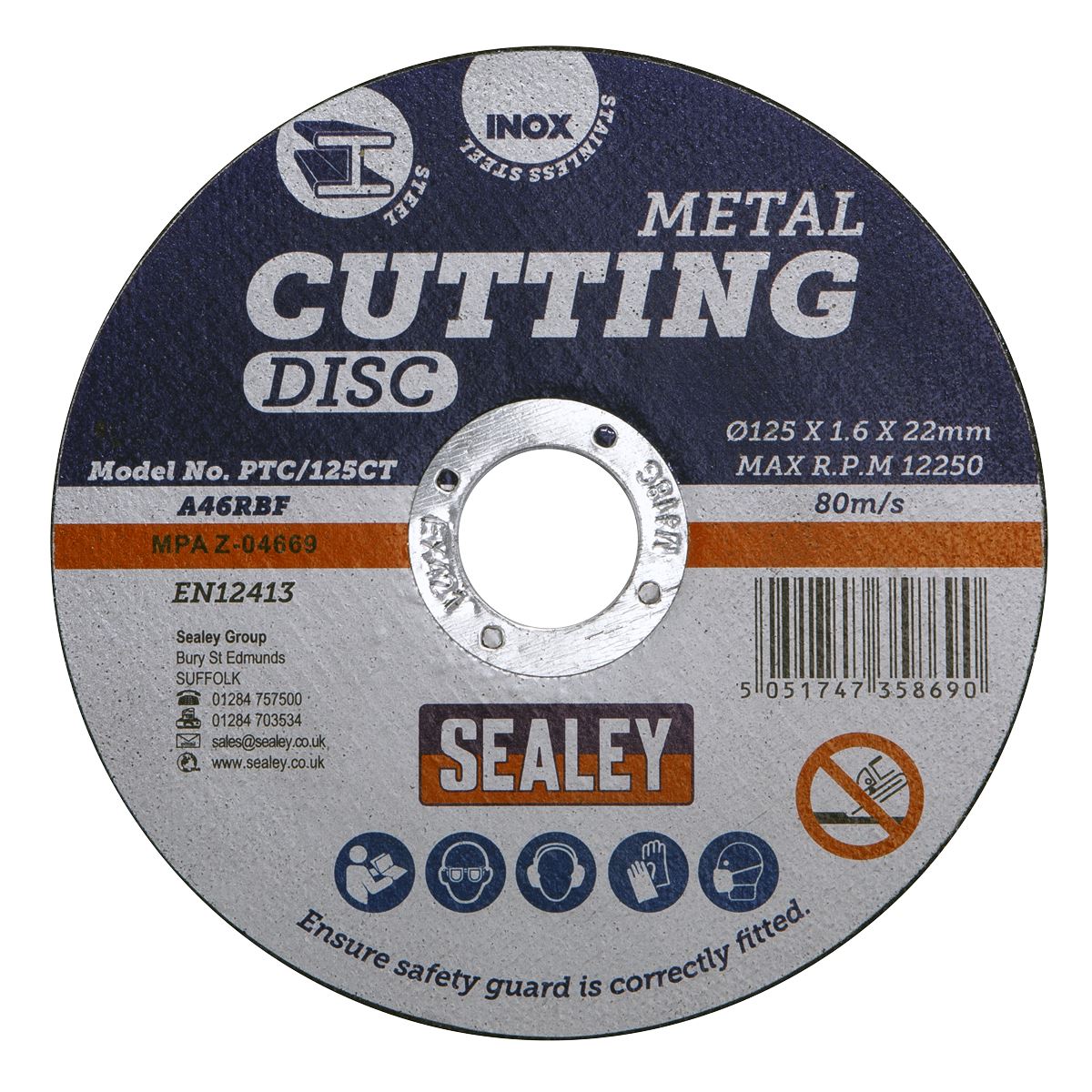 Sealey Cutting Disc 125 x 1.6mm 22mm Bore PTC/125CT