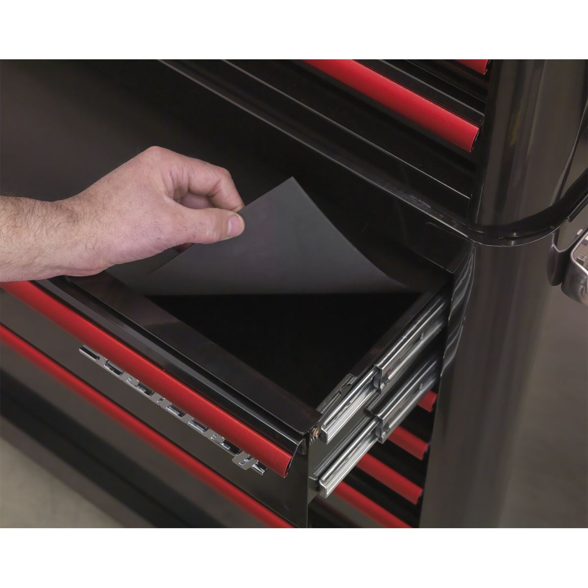 Sealey Rollcab 4 Drawer Retro Style - Black/Red Anodised Draw Pulls AP28204BR