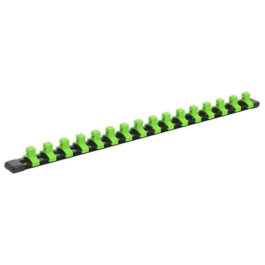 Sealey Socket Retaining Rail with 16 Clips 3/8"Sq Dr - Hi-Vis Green AK27053HV