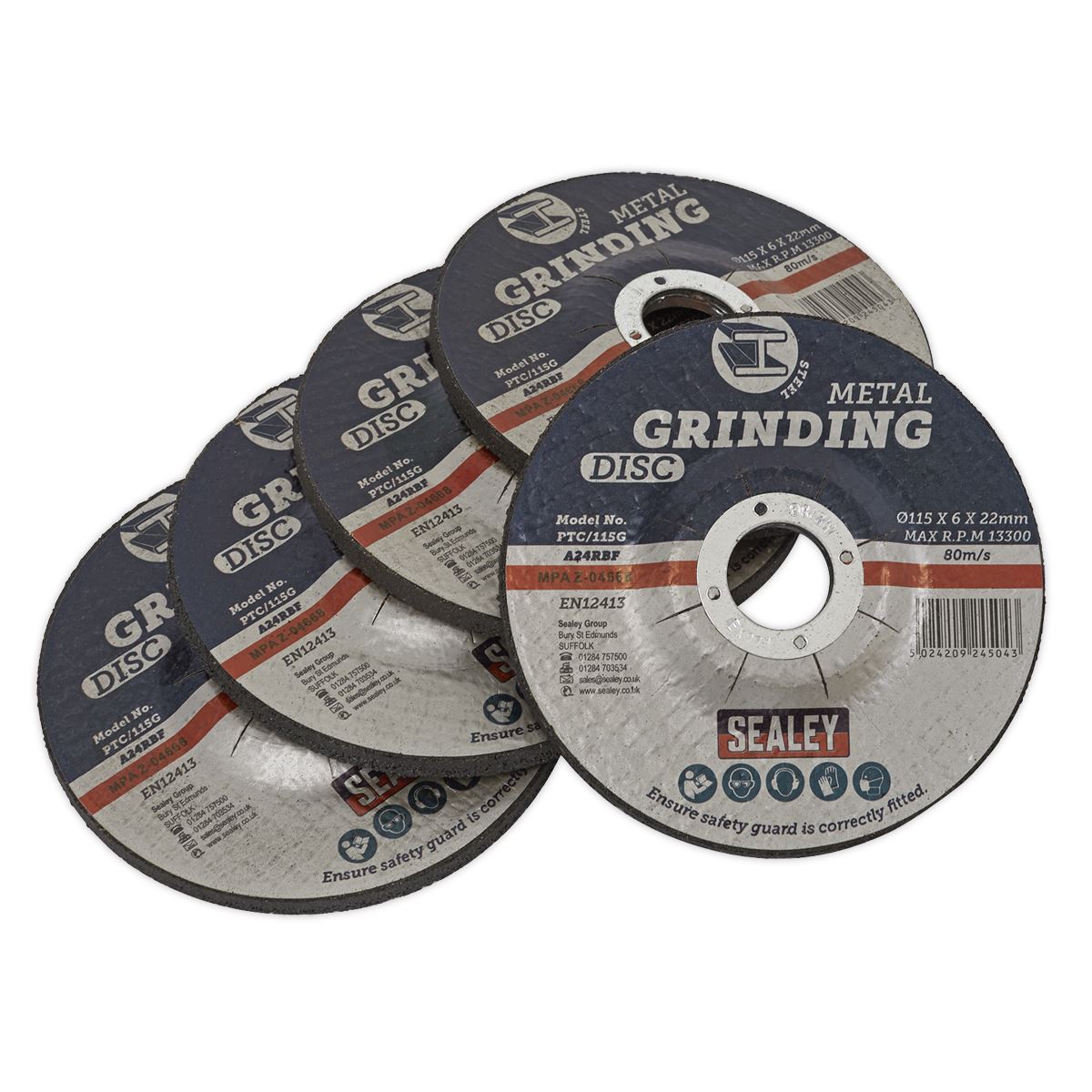 Sealey Grinding Disc 115 x 6mm 22mm Bore - Pack of 5 PTC/115G5