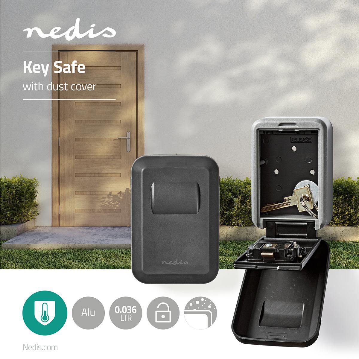 Nedis Vault Key Safe Combination Dial Lock Indoor& Outdoor Grey/Black