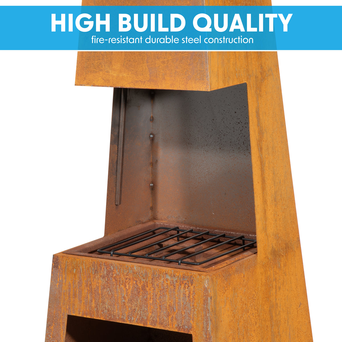 Dellonda Outdoor Chiminea Fireplace Heater Firewood Storage - Corten Steel DG108