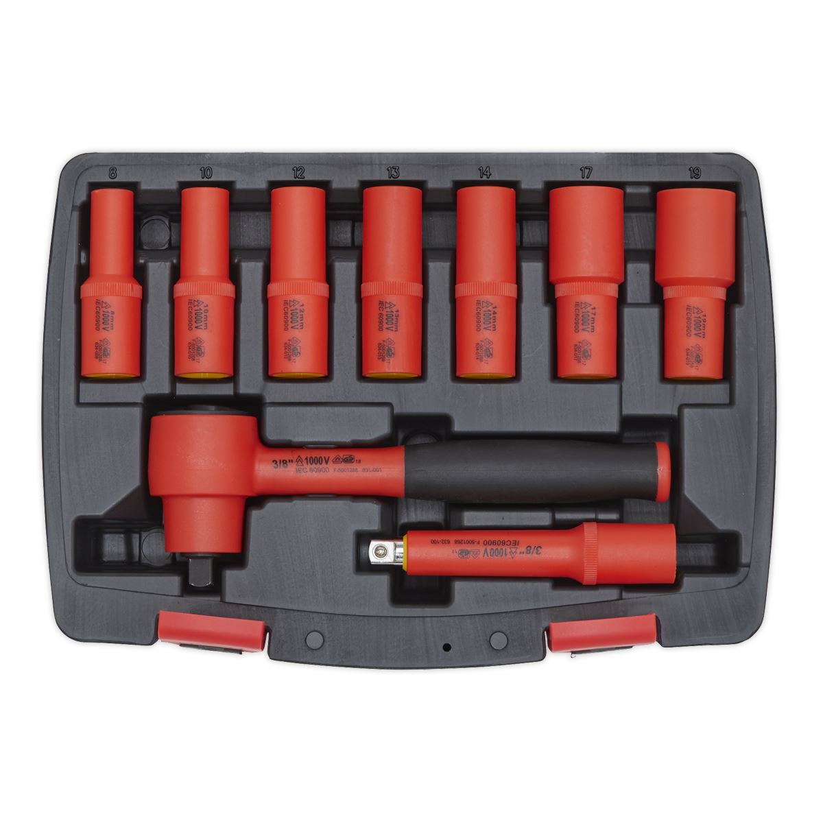 Sealey Insulated Socket Set 9pc 3/8"Sq Drive 6pt WallDrive VDE AK7942