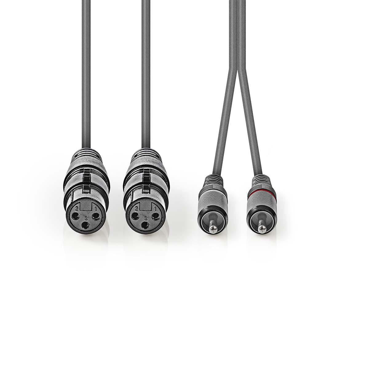 Nedis XLR Audio Cable 2x XLR 3-Pin Female to 2x RCA Male 1.5m Grey COTH15230GY15