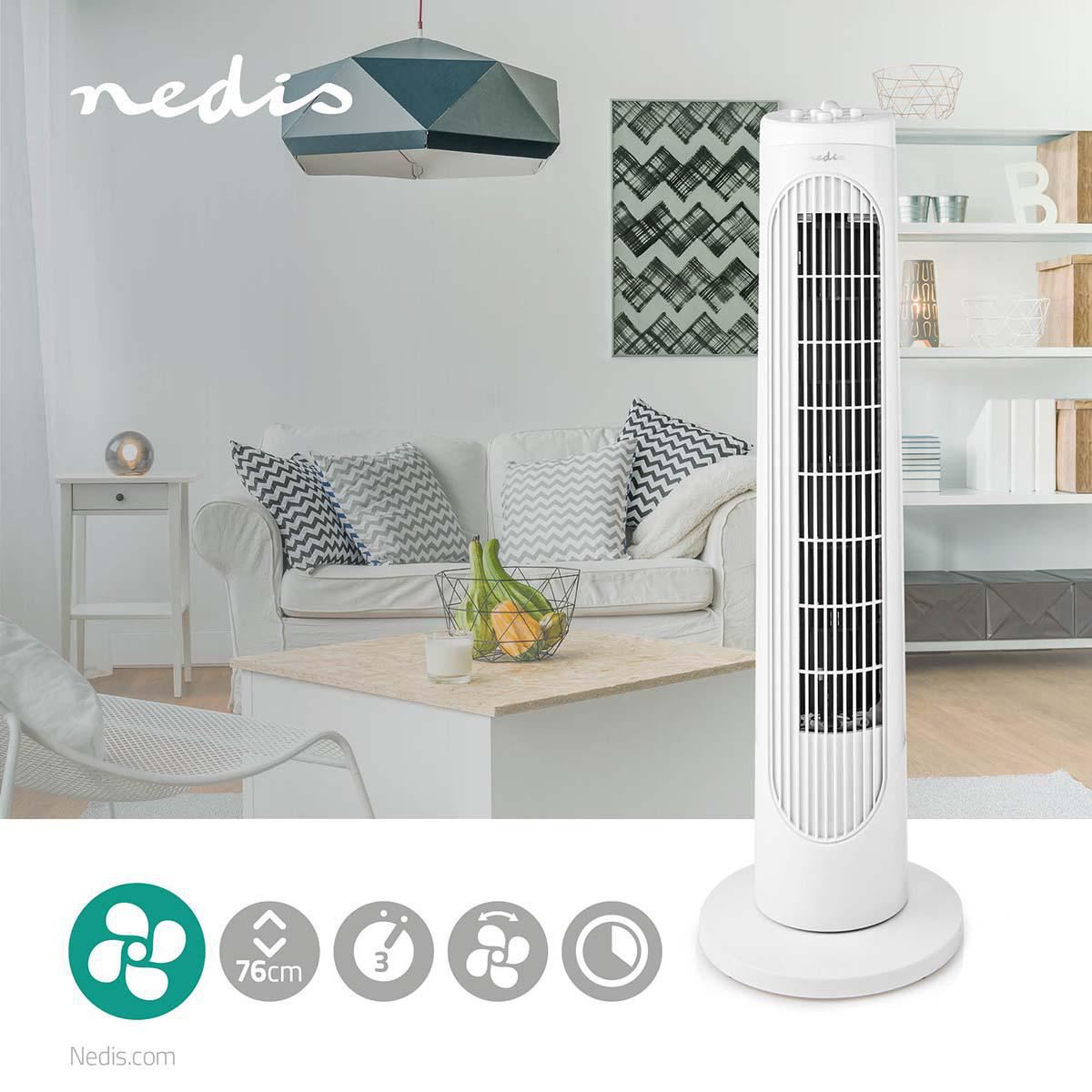 Nedis Tower Fan Height 76 cm 3-Speed Oscillation 50W White