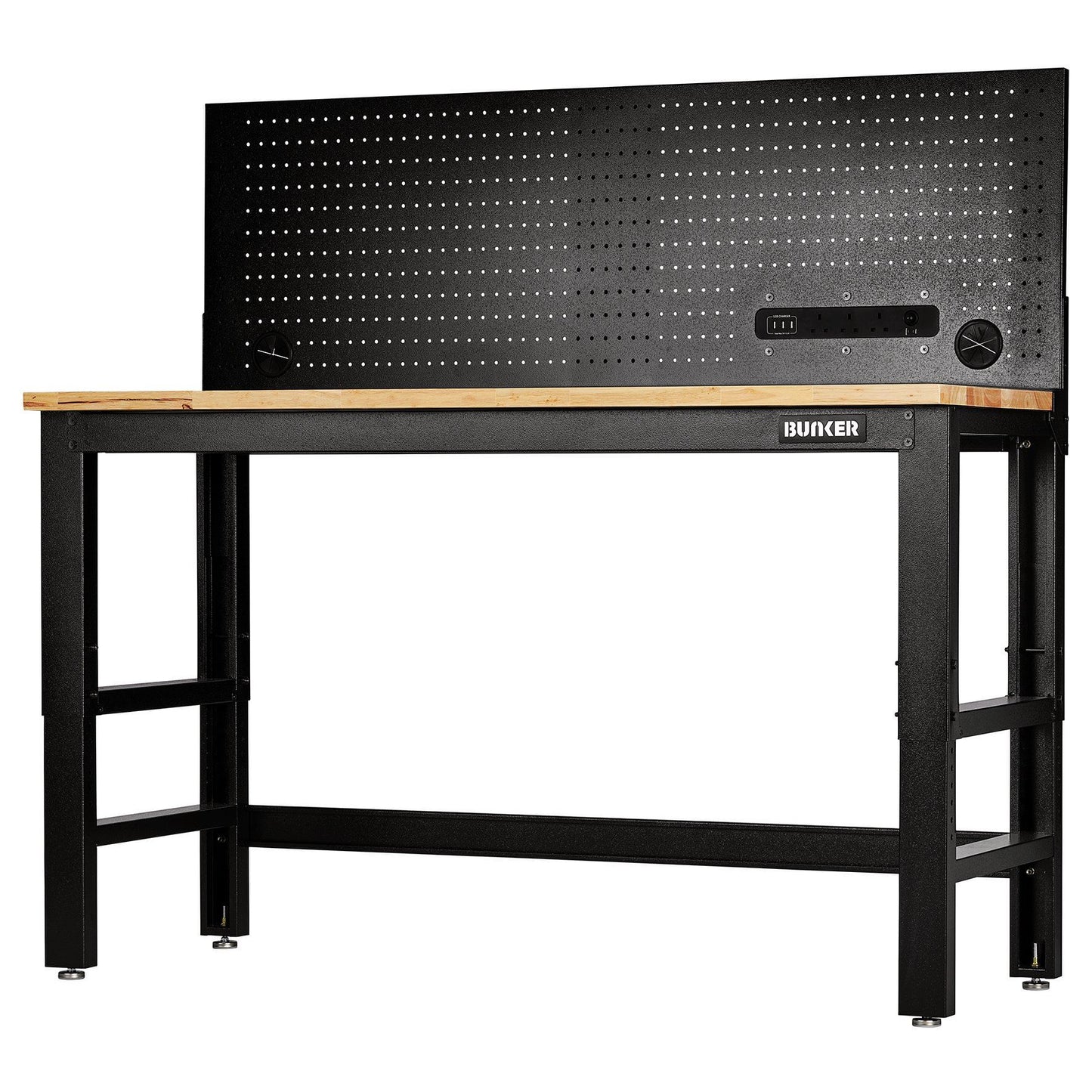 BUNKER Workbench with Hardwood Worktop and Power Pegboard, 1550mm