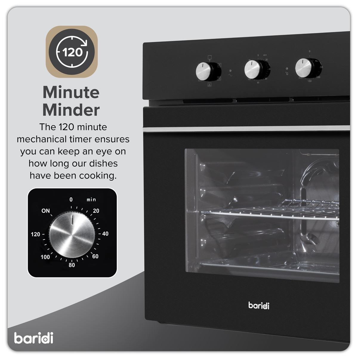 Baridi Built-In 5-Function Fan Assisted Oven with Timer 60cm, 55L Capacity - Black DH110