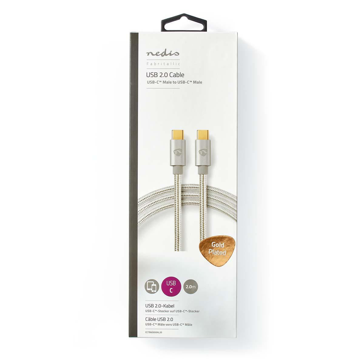 Nedis USB Cable USB 2.0 USB Type-C Male USB Type-C Male 480 Mbps 100W 2m Silver - CCTB60800AL20
