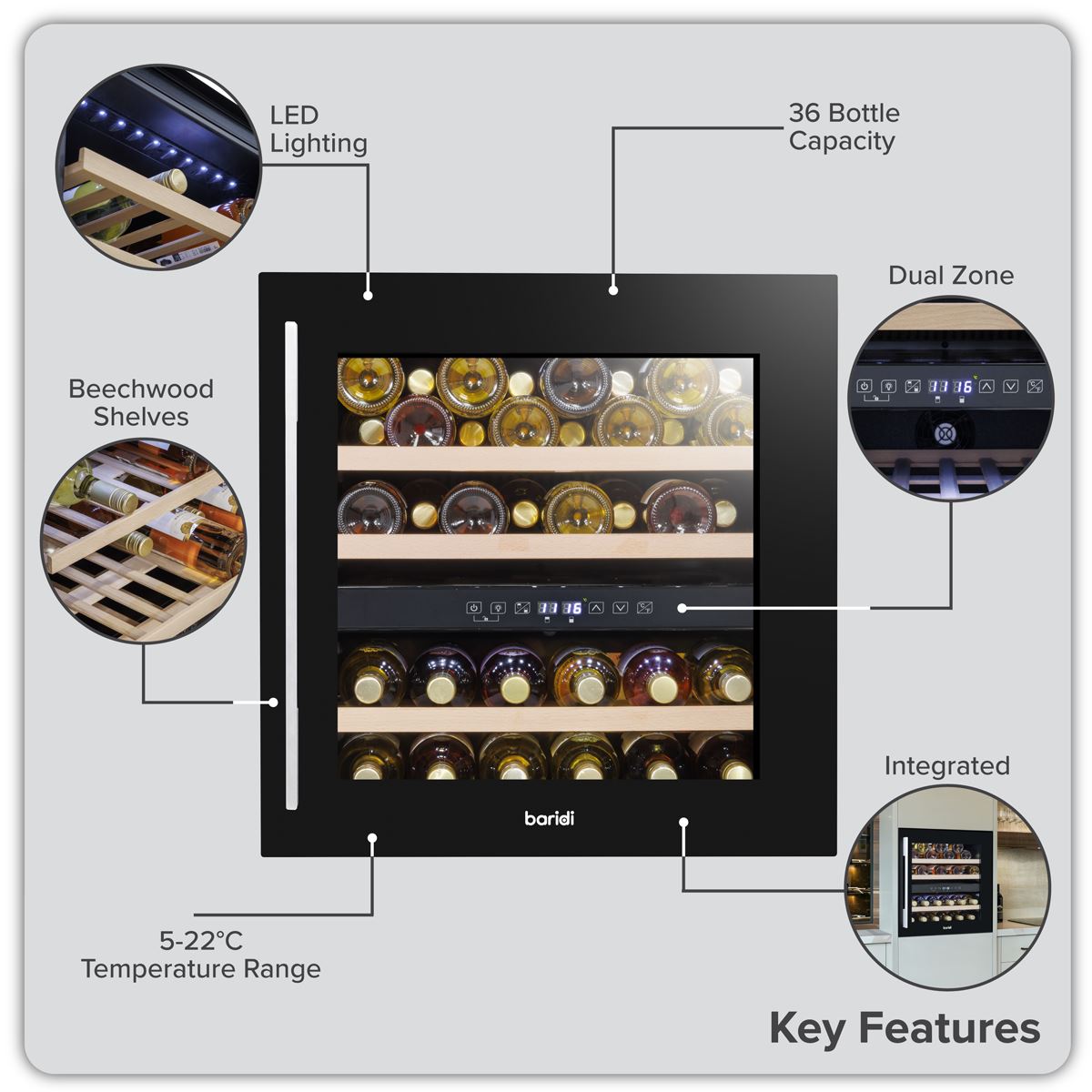 Baridi 36 Bottle Wine Fridge & Cooler 60cm DH117