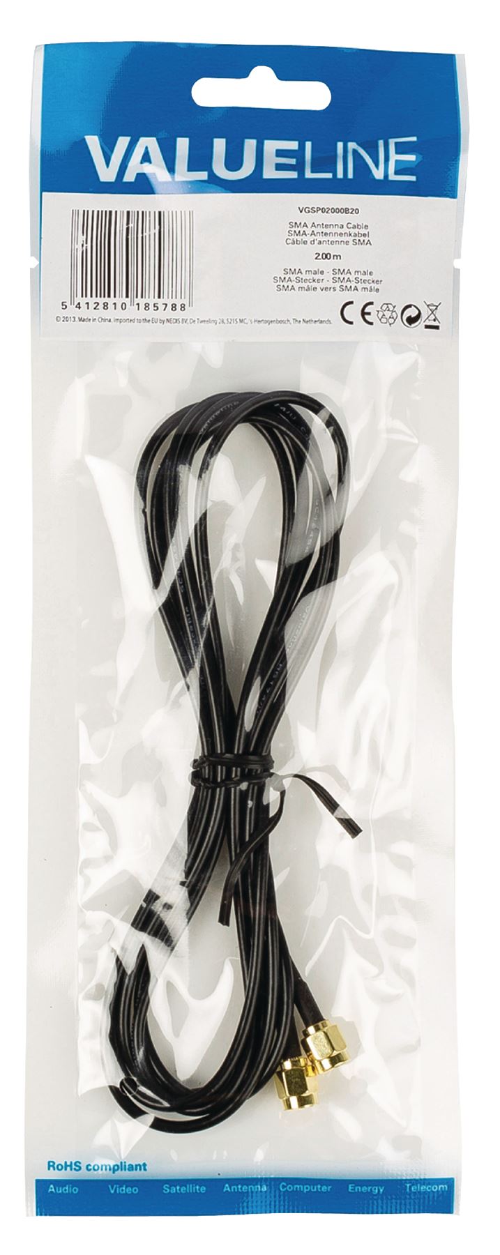 Valueline SMA antenna cable SMA male to SMA male 2m black