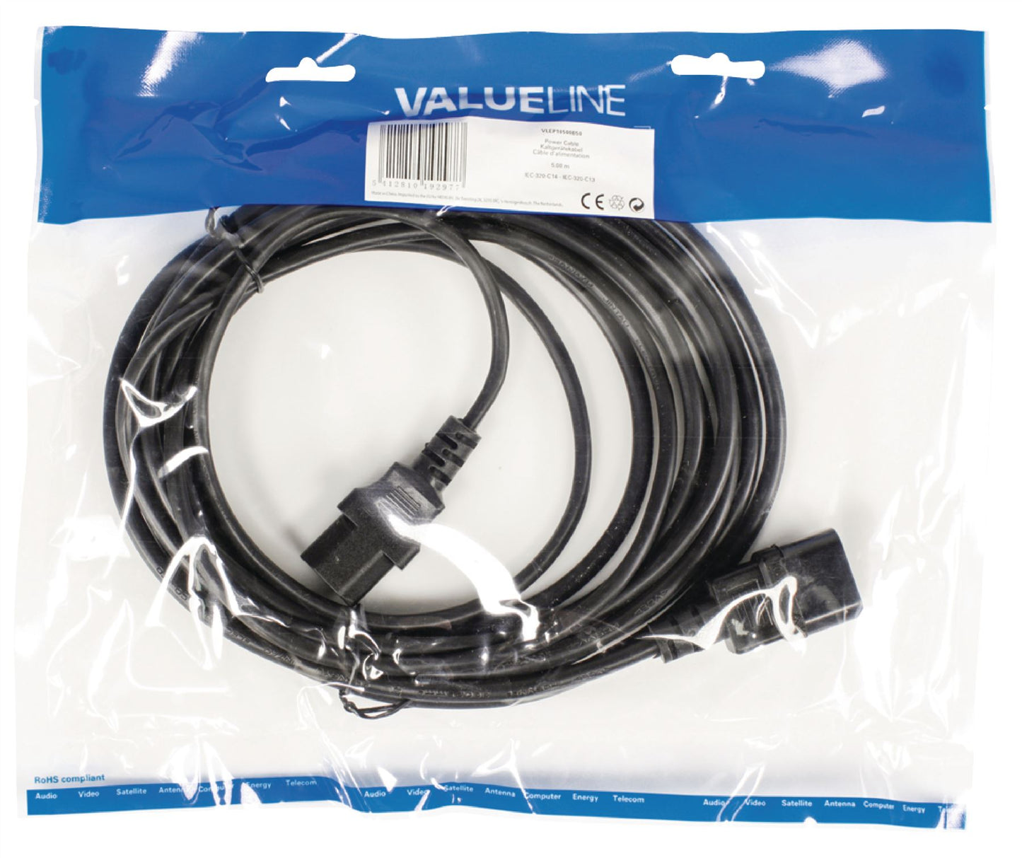 Valueline Power cable IEC-320-C14 to IEC-320-C13 5m black