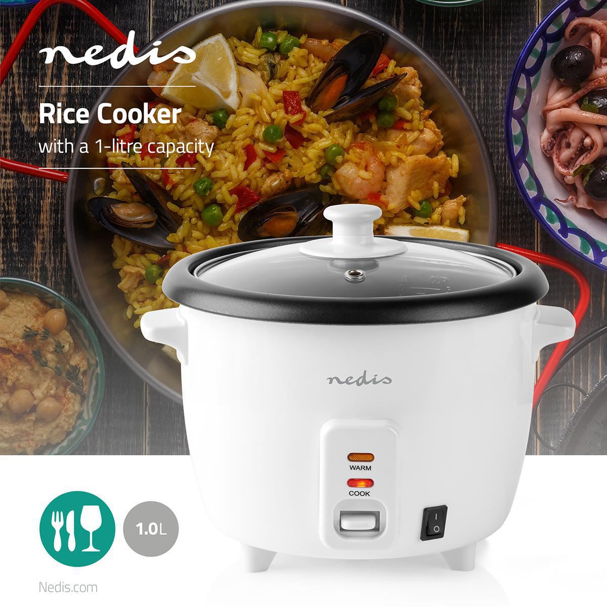 Nedis 400W Rice Cooker 1L Non Stick with Keep Warm Function (Steamer)