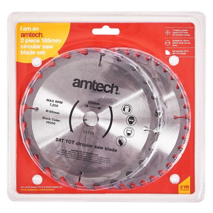 Amtech 2 Piece 185mm Circular Saw Blade Set (24T/40T)