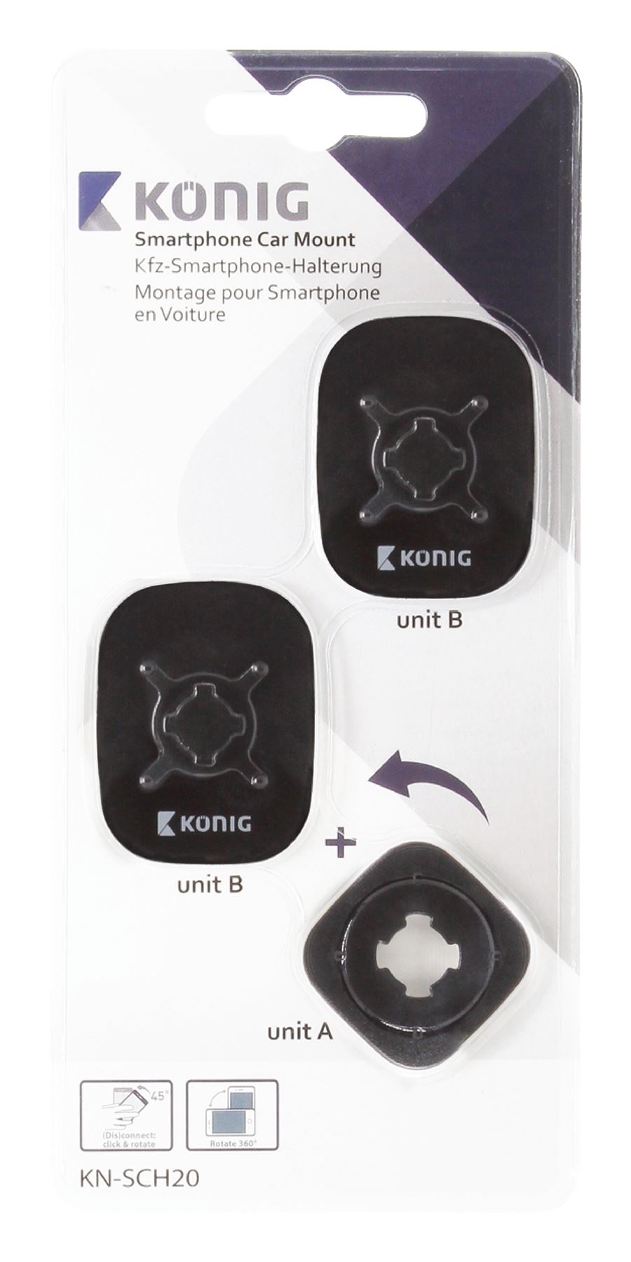 Konig Smartphone Car Mount Sticker 360° Rotation Black