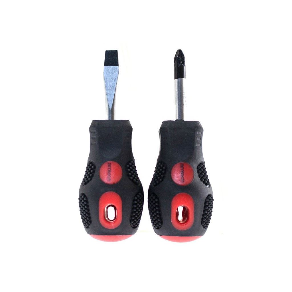 2x Stubby Screwdriver Set Star Flat Pz2 Pozi 6mm Slotted Garage Diy Hand Tool - L0340