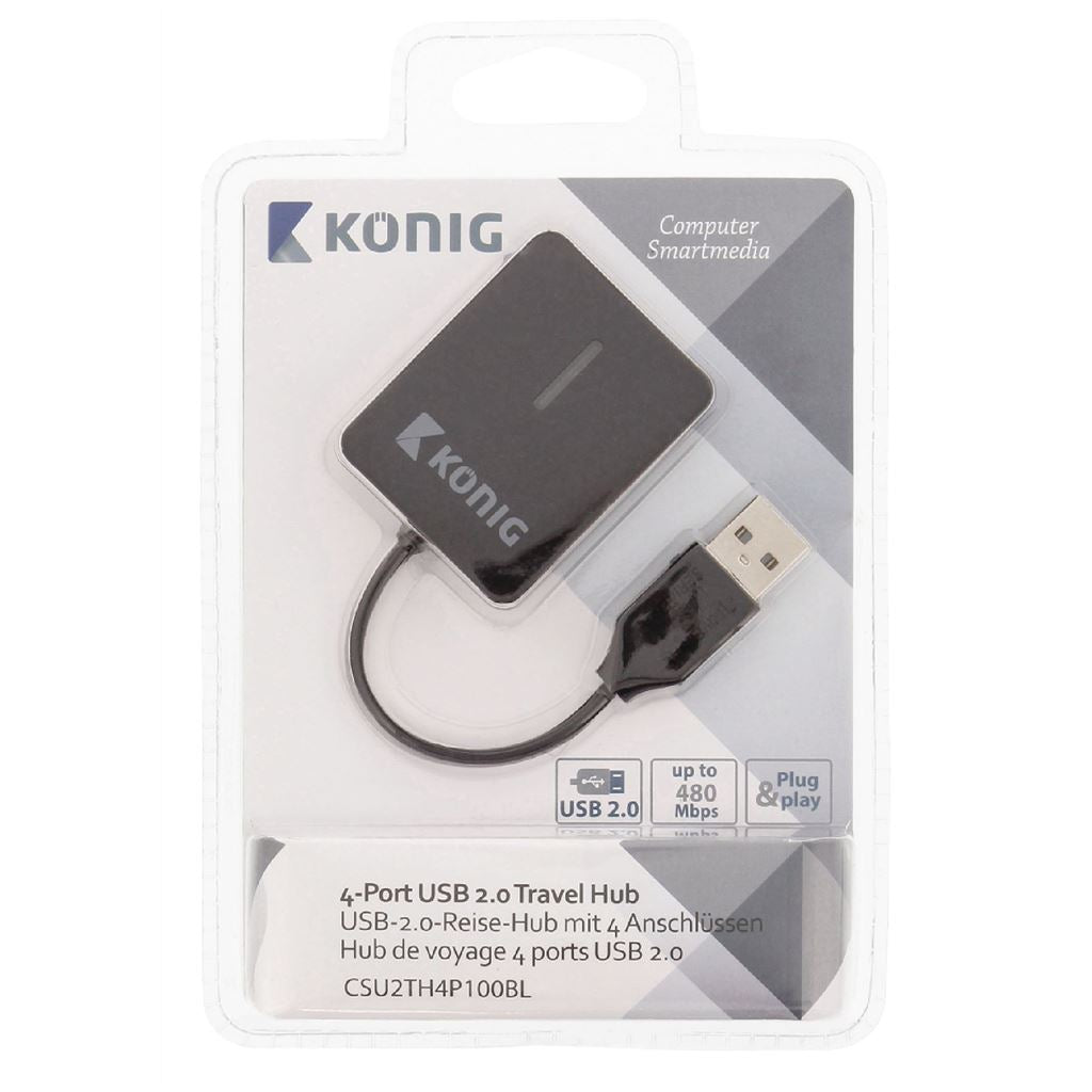 Konig 4-port USB 2.0 travel hub - UHUBU2410BK