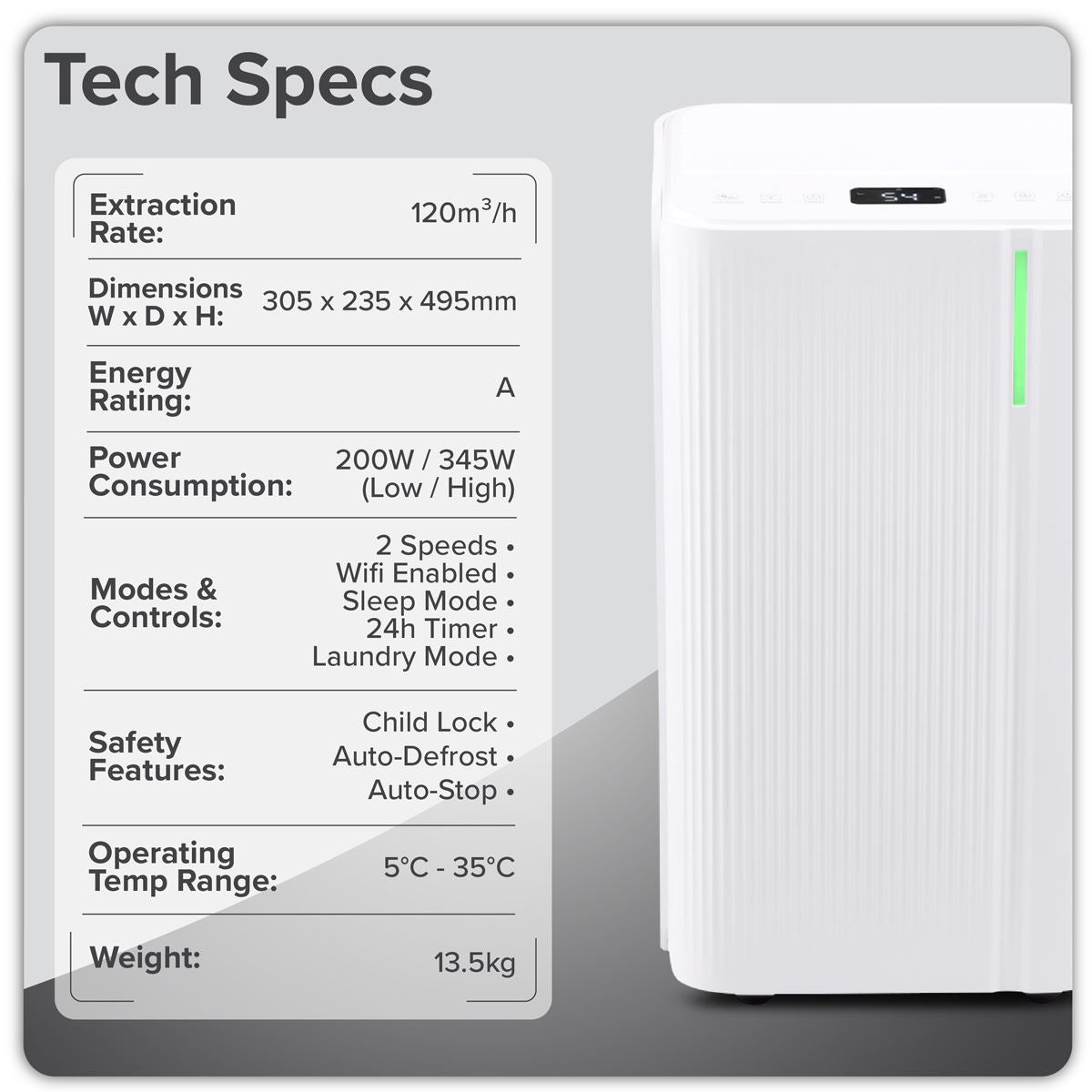 Baridi Dehumidifier with Digital Display & 24hr Timer 12L - White DH147