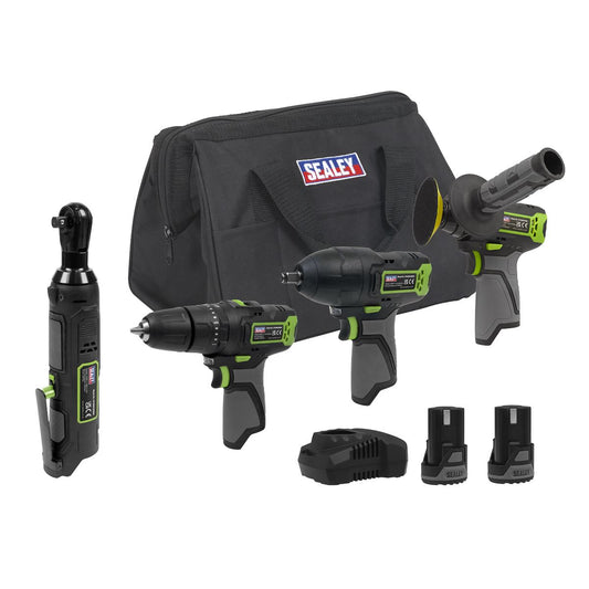 Sealey 4 x 10.8V SV10.8 Series Cordless Combo Kit - 2 Batteries & Euro Plug CP108VCOMBO1EU