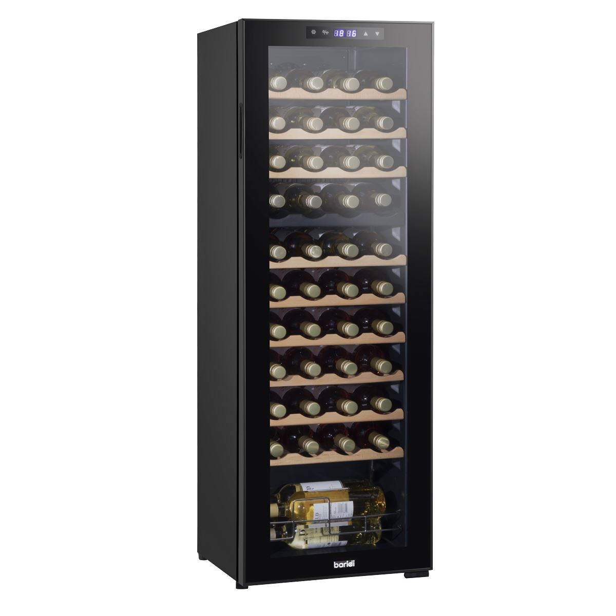 Sealey Baridi 44 Bottle Dual Zone Wine Cooler, Fridge with Digital Touch Screen Controls, Wooden Shelves & LED Light, Black DH92