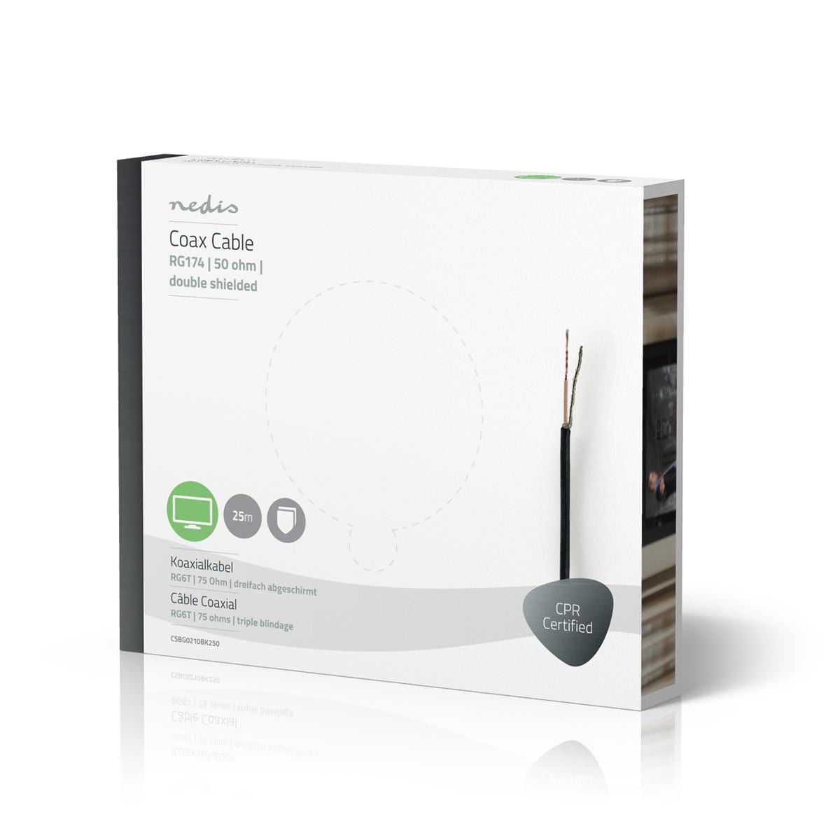 Nedis Coax Cable RG174 25.0m Gift Box Black CSBG0210BK250