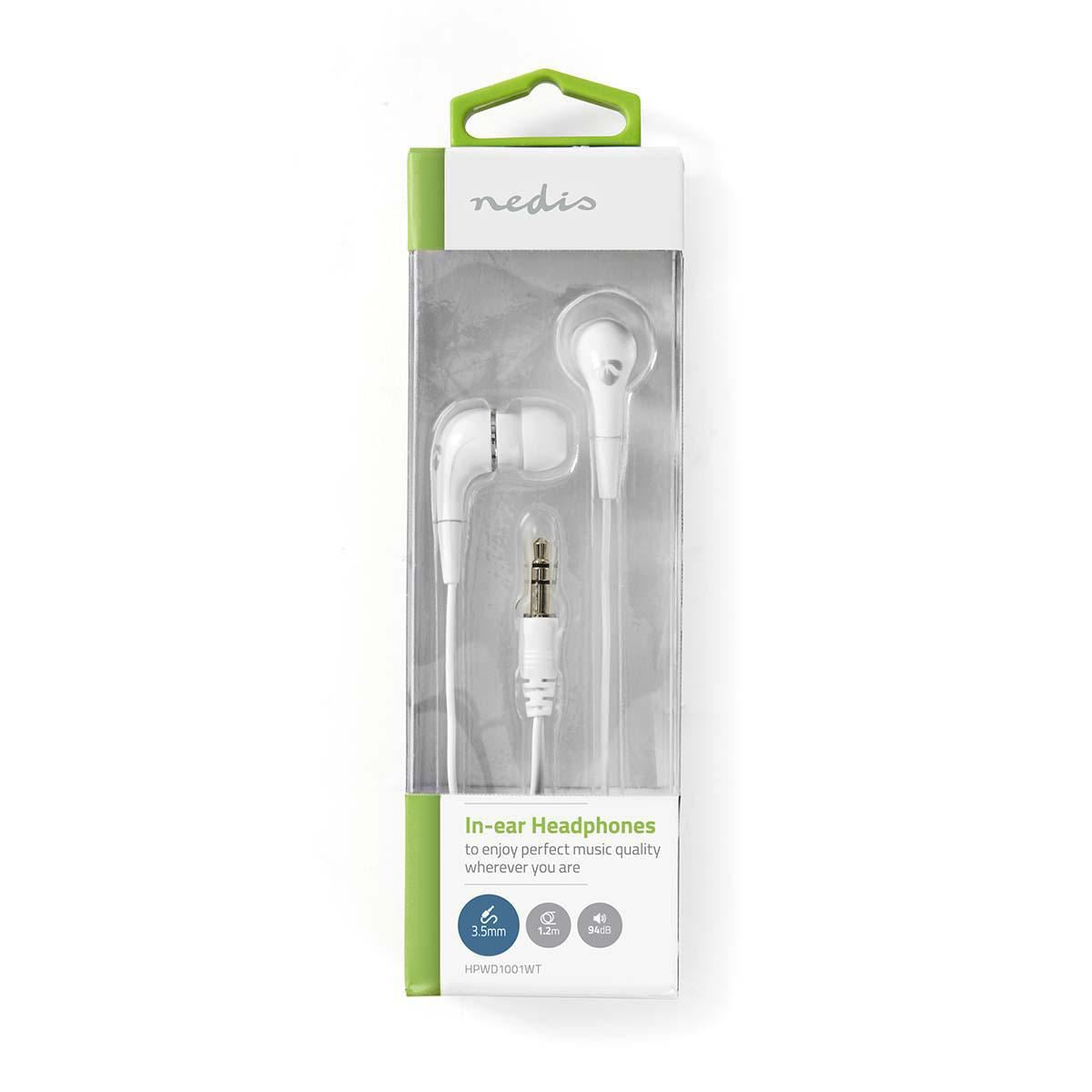 Nedis Wired Headphones 1.2m Round Cable In-Ear White HPWD1001WT