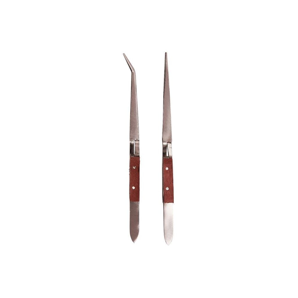 Amtech 2 Piece Wooden Handle Tweezer Set - R0380