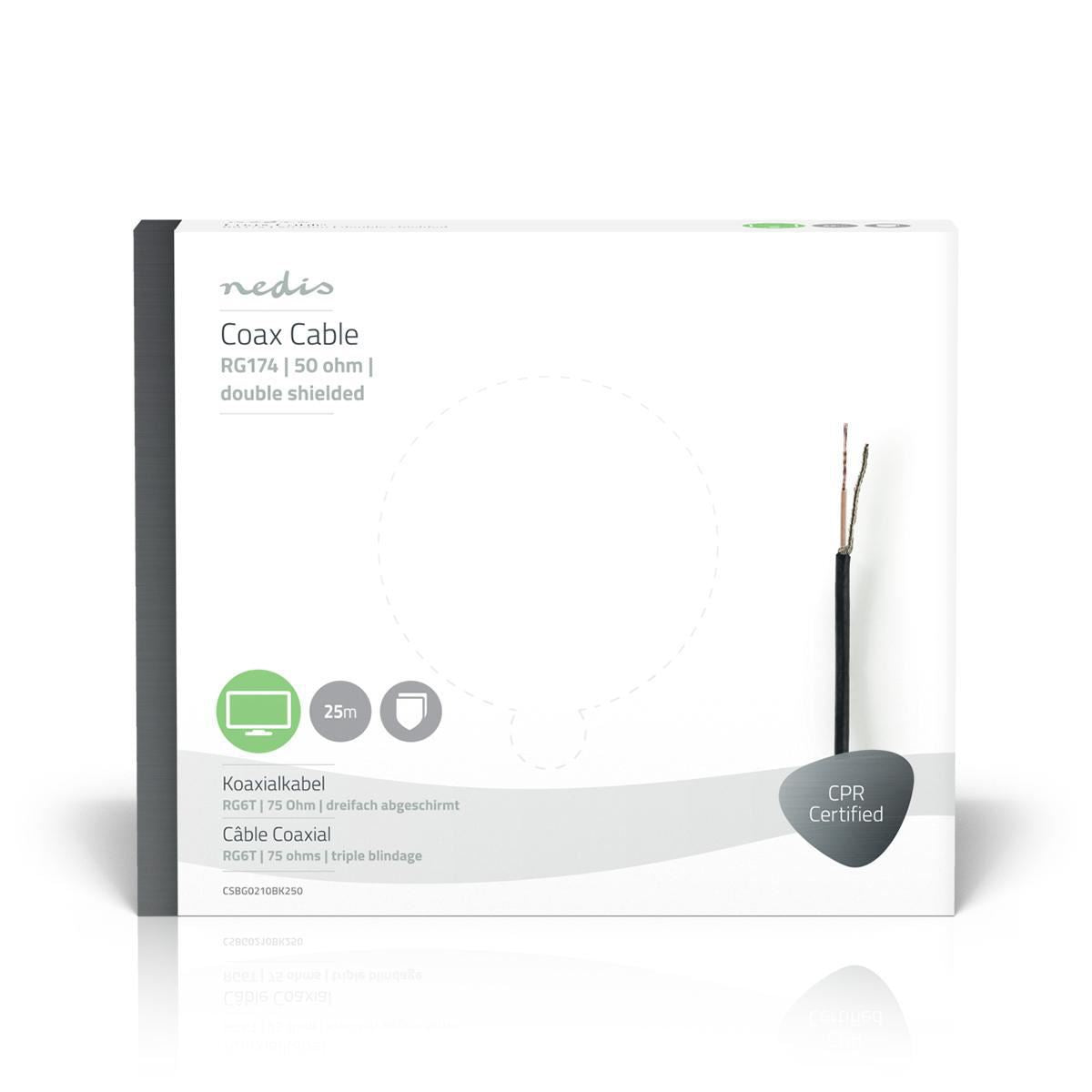 Nedis Coax Cable RG174 25.0m Gift Box Black CSBG0210BK250